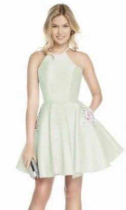 Alyce Paris - 3887 Halter Lace Up Back Mikado Short A-Line Dress