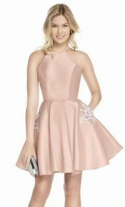 Alyce Paris - 3887 Halter Lace Up Back Mikado Short A-Line Dress