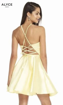 Alyce Paris - 3887 Halter Lace Up Back Mikado Short A-Line Dress