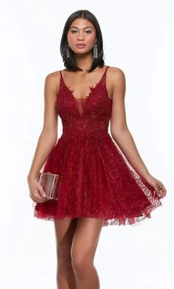 Alyce Paris - 3949 Plunging V Neck A-Line Short Dress