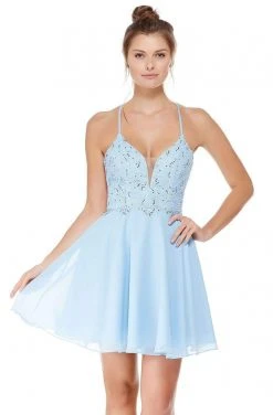 Alyce Paris - 4049 Strappy Open Back Lace And Chiffon Cocktail Dress