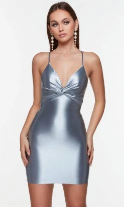 Alyce Paris 4530 - V-Neck Ruched Knotted Cocktail Dress