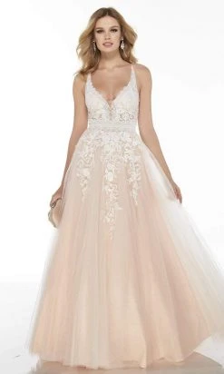 Alyce Paris - 5087 Plunging Neck Embroidered Lace Tulle A-Line Gown