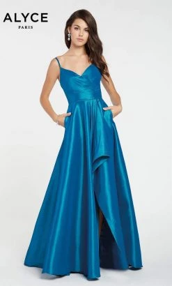 Alyce Paris - 60094 Surplice Bodice Taffeta High Slit A-Line Gown