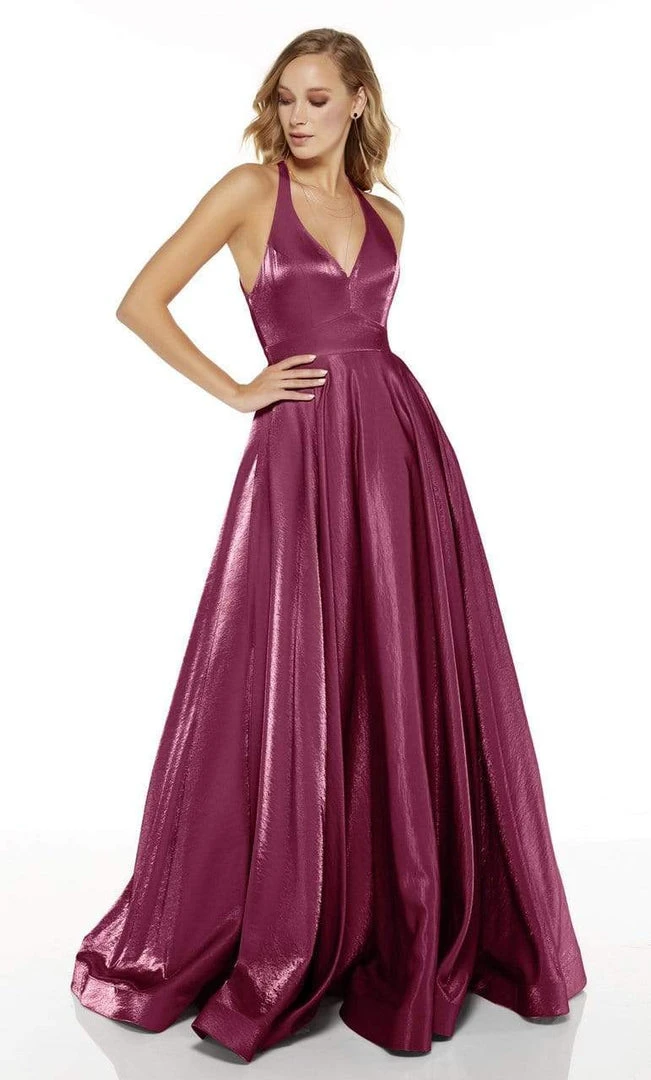 Alyce Paris - 60623 Front Zip V Neck Halter Silk Charmeuse A-Line Gown 7 Alyce Paris - 60623 Front Zip V Neck Halter Silk Charmeuse A-Line Gown