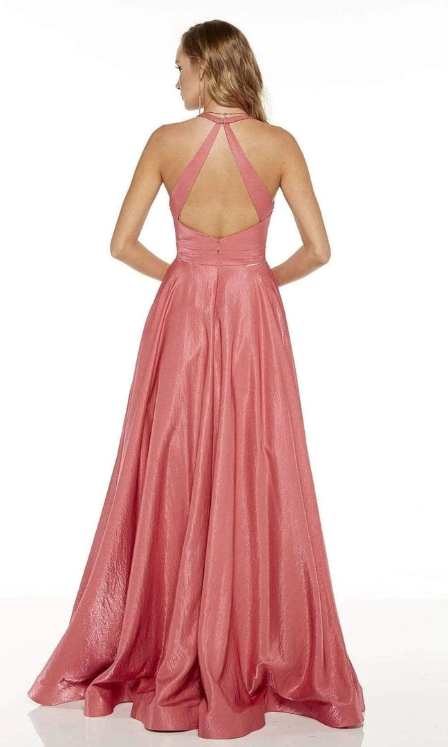 Alyce Paris - 60623 Front Zip V Neck Halter Silk Charmeuse A-Line Gown 4 Alyce Paris - 60623 Front Zip V Neck Halter Silk Charmeuse A-Line Gown