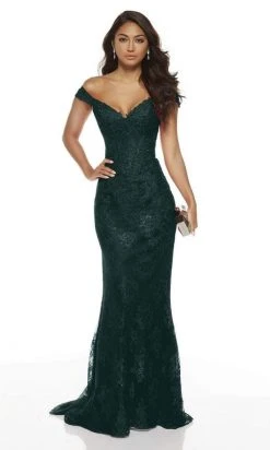 Alyce Paris - 60650 Off Shoulder Jeweled Lace Sheath Gown