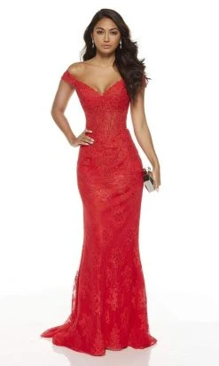 Alyce Paris - 60650 Off Shoulder Jeweled Lace Sheath Gown