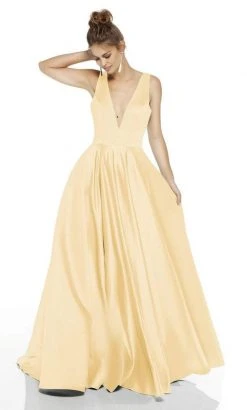 Alyce Paris - 60707 Plunging V-Neck Luxe Satin A-Line Dress