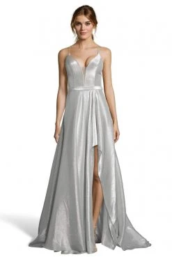 Alyce Paris - 60712 Illusion Plunging Neck Metallic Lame High-Low Gown