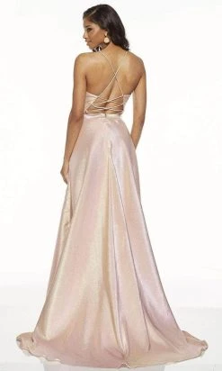 Alyce Paris - 60712 Illusion Plunging Neck Metallic Lame High-Low Gown