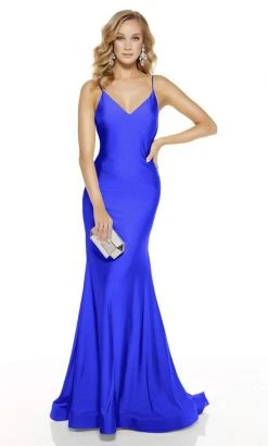 Alyce Paris - 60773 V Neck Spaghetti Strap Open Back Mermaid Gown