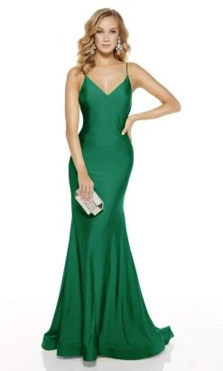 Alyce Paris - 60773 V Neck Spaghetti Strap Open Back Mermaid Gown