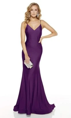 Alyce Paris - 60773 V Neck Spaghetti Strap Open Back Mermaid Gown