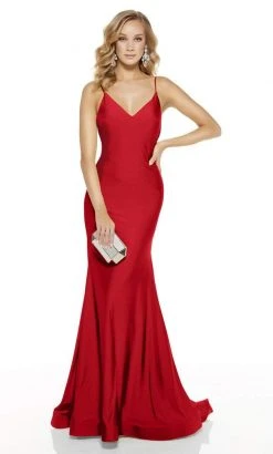 Alyce Paris - 60773 V Neck Spaghetti Strap Open Back Mermaid Gown