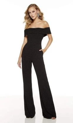 Alyce Paris - 60802 Glitter Jersey Off-Shoulder Jumpsuit