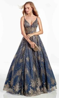 Alyce Paris - 60870 Deep V Neck Glitter Tulle A-line Gown