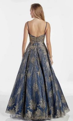 Alyce Paris - 60870 Deep V Neck Glitter Tulle A-line Gown