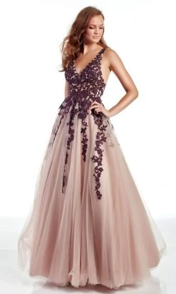 Alyce Paris - 60889 Lace Plunging V Neck Tulle A-line Gown