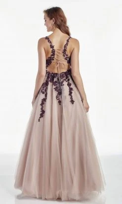 Alyce Paris - 60889 Lace Plunging V Neck Tulle A-line Gown