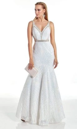 Alyce Paris - 60915 Sequin Striped Illusion Side Midriff Trumpet Gown