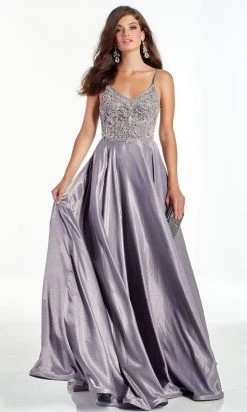 Alyce Paris - 60971 V-Neck Beaded Bodice Satin A-Line Gown