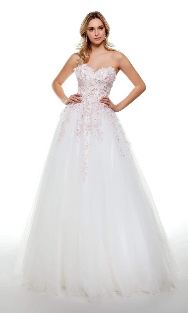 Alyce Paris - 61007 Floral Applique Strapless Tulle Ballgown 3 Alyce Paris - 61007 Floral Applique Strapless Tulle Ballgown
