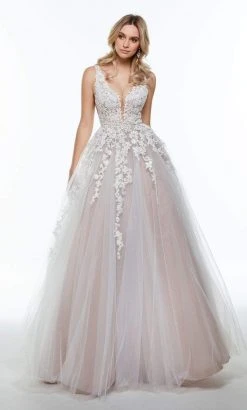 Alyce Paris - 61015 Illusion Plunge Neck Lace Applique Tulle Ballgown