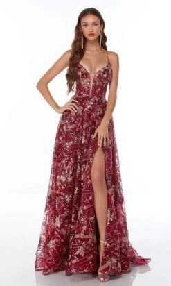 Alyce Paris - 61126 Sequined High Slit A-Line Gown 7 Alyce Paris - 61126 Sequined High Slit A-Line Gown