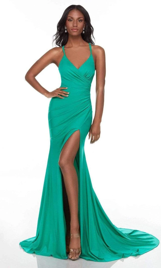 Alyce Paris - 61156 Shirred High Slit Gown 5 Alyce Paris - 61156 Shirred High Slit Gown