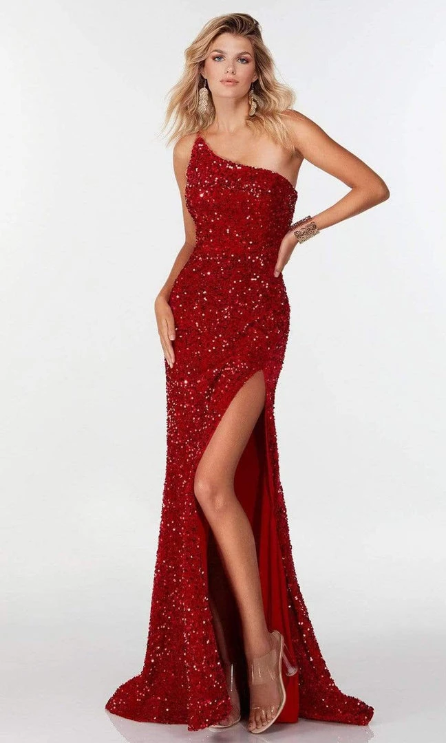 Alyce Paris - 61180 Sequined Asymmetric Slit Long Gown 5 Alyce Paris - 61180 Sequined Asymmetric Slit Long Gown