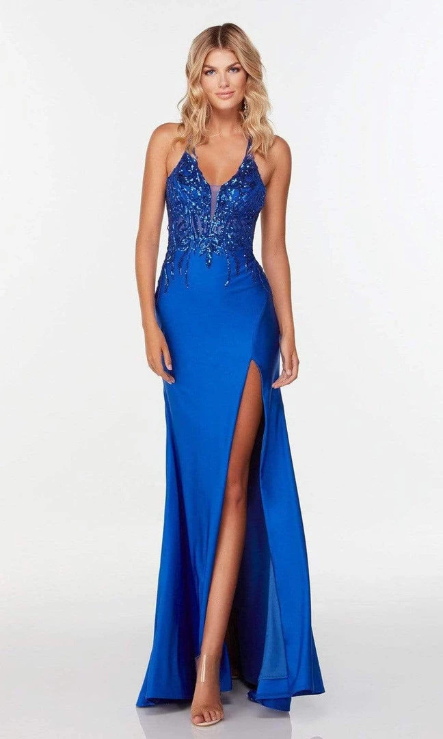 Alyce Paris - 61190 Plunging V-Neck High Slit Dress 10 Alyce Paris - 61190 Plunging V-Neck High Slit Dress