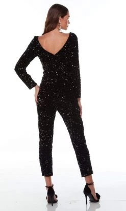 Alyce Paris - 61217 V Neck And Back Sequined Jumpsuit