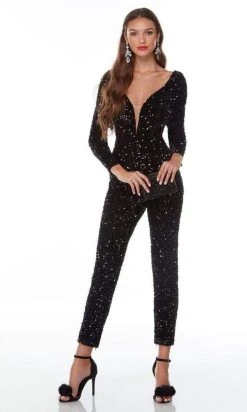 Alyce Paris - 61217 V Neck And Back Sequined Jumpsuit