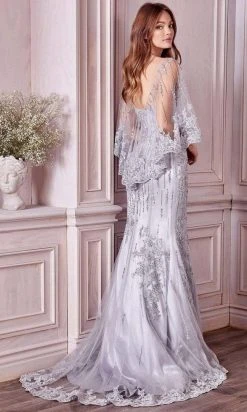 Andrea And Leo - 5263 Illusion Neckline Beaded Lace Capelet Gown