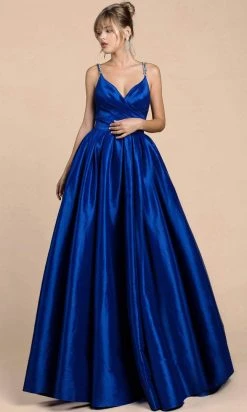 Andrea And Leo A0082 - V-Neck Pleated A-Line Evening Gown