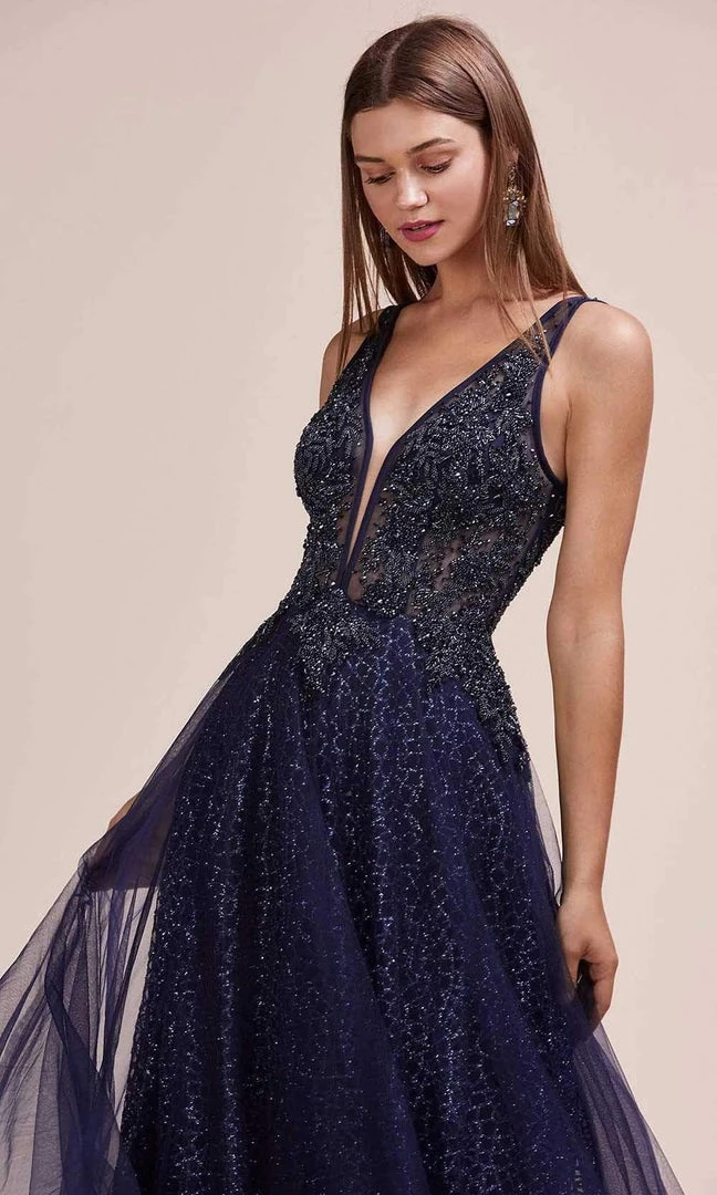 Andrea And Leo - A0680 Beaded Illusion Bodice Glitter A-Line Gown 7 Andrea And Leo - A0680 Beaded Illusion Bodice Glitter A-Line Gown