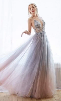 Andrea And Leo - A0850 Applique Deep V Neck A-Line Gown 14 Andrea And Leo - A0850 Applique Deep V Neck A-Line Gown