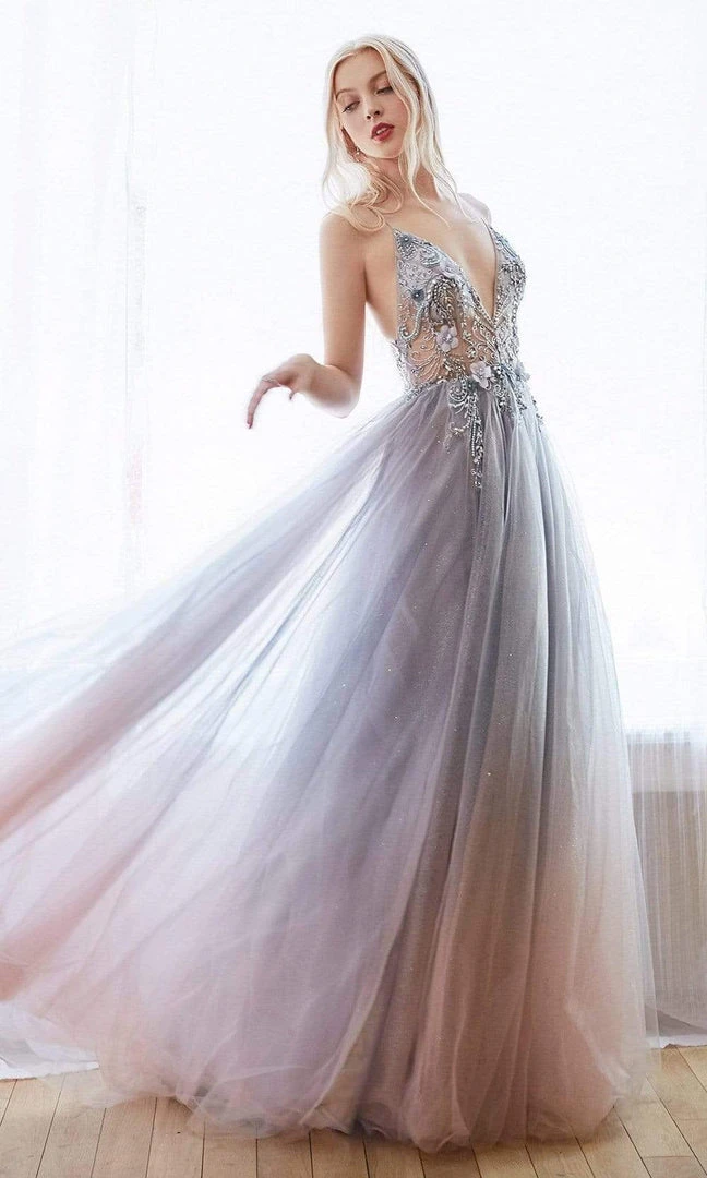 Andrea And Leo - A0850 Applique Deep V Neck A-Line Gown 6 Andrea And Leo - A0850 Applique Deep V Neck A-Line Gown