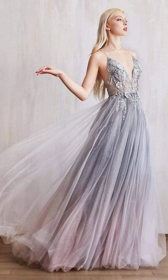 Andrea And Leo - A0850 Applique Deep V Neck A-Line Gown 7 Andrea And Leo - A0850 Applique Deep V Neck A-Line Gown