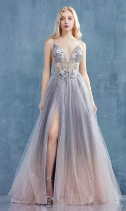 Andrea And Leo - A0850 Applique Deep V Neck A-Line Gown 13 Andrea And Leo - A0850 Applique Deep V Neck A-Line Gown