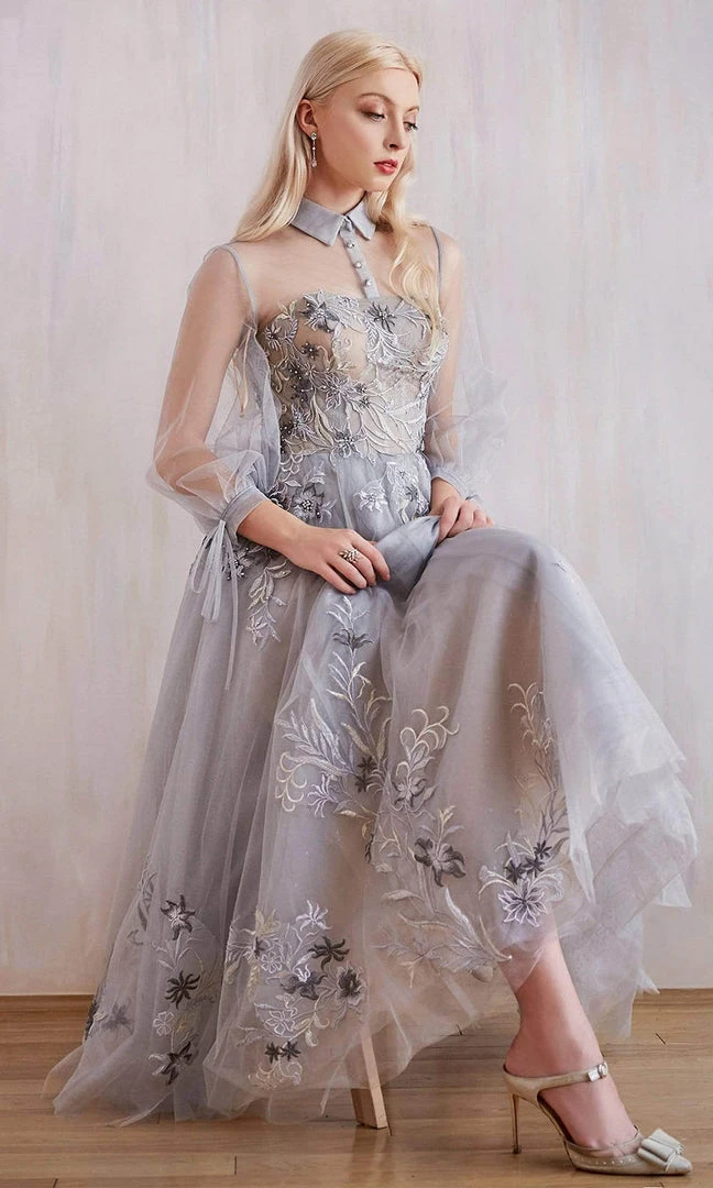 Andrea And Leo - A0862 Embroidered Lace Long Sleeve A-Line Dress 7 Andrea And Leo - A0862 Embroidered Lace Long Sleeve A-Line Dress