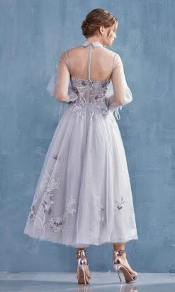 Andrea And Leo - A0862 Embroidered Lace Long Sleeve A-Line Dress