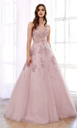 Andrea And Leo - A0892 Floral Embroidered V Neck Ballgown
