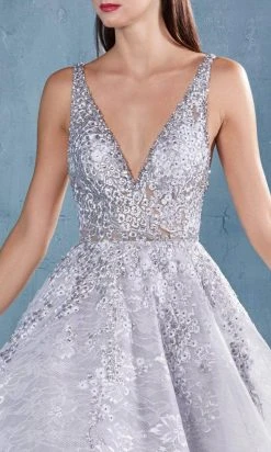 Andrea And Leo - A0964 Floral Embroidered A-Line Long Gown