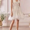 Andrea And Leo - A1012 Multi-Beaded Fit And Flare Feather Hem Dress