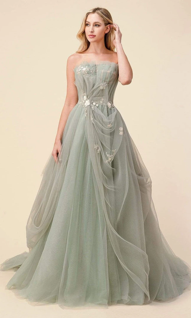 Andrea And Leo - A1015 Strapless Pleated A-Line Long Gown 3 Andrea And Leo - A1015 Strapless Pleated A-Line Long Gown