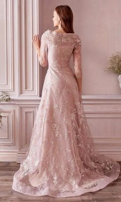 Andrea And Leo - A1030 Quarter Sleeve Glittered Long Gown