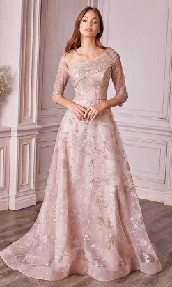 Andrea And Leo - A1030 Quarter Sleeve Glittered Long Gown