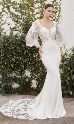 Andrea And Leo - A1079W Floral Ornate Bishop Sleeve Bridal Gown